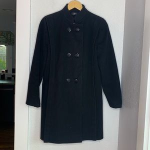 Karen black 100% wool double breasted button up Jacket coat lined pockets